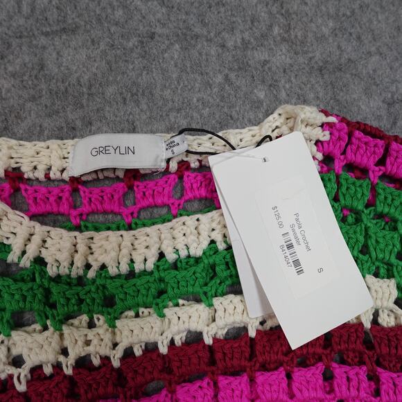 Greylin Sweater Womens Small NWT Paola Crochet Crew Neck Open Knit Multicolor - Picture 3 of 11
